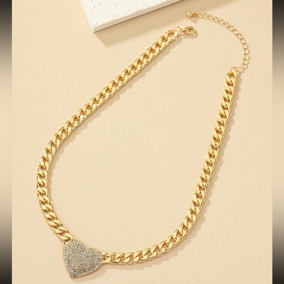 Rhinestone Heart Decor Chain Necklace - Picture 3 of 4